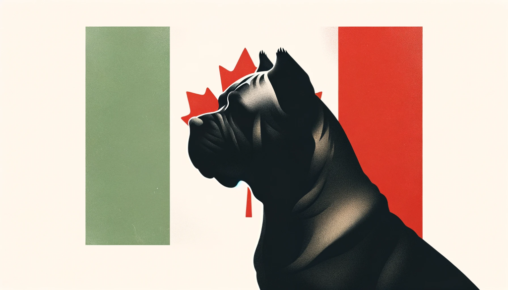 cane corso silhouette on a canadian flag with one side green to represent italy