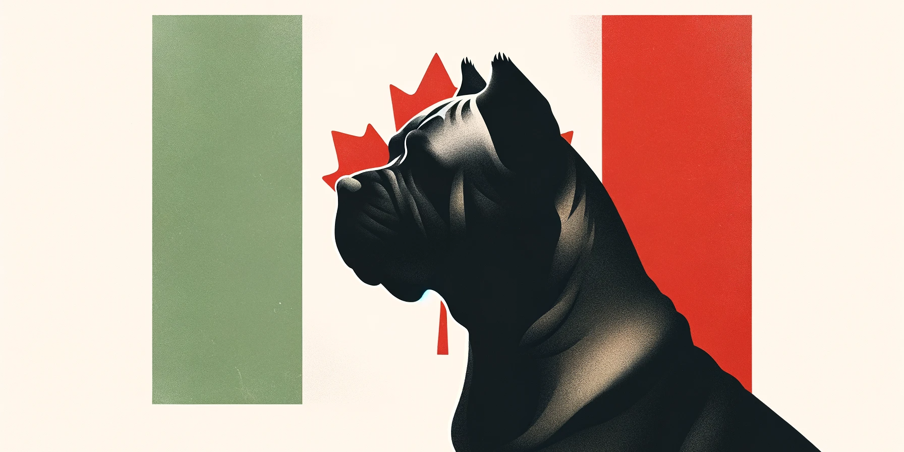 cane corso silhouette on a canadian flag with one side green to represent italy